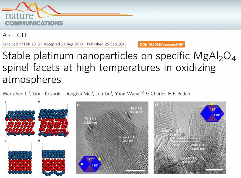   Stable platinum nanoparticles on specific MgAl2O4 spinel facets at high temperatures in oxidizing atmospheres